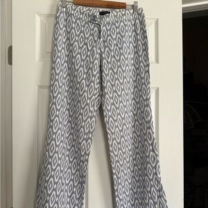 NWOT Willi Smith Linen Blue White Aztec Ikat Print Wide Leg Pants Size 0